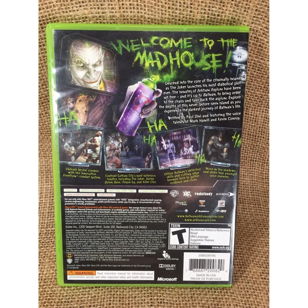 Batman Arkham Asylum Xbox 360 Game Complete CIB Tested Working Eidos Rocksteady